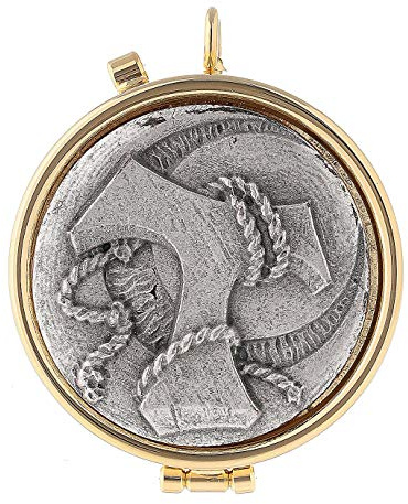 Behälter Hostie mit Taukreuz und Schnur aus Hartzinn