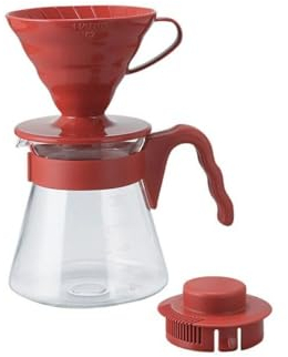 Hario 4977642020665 V60 coffee server 02 set R VCSD-02R, Glas, rot, 17,3 x 24,5 x 13 cm