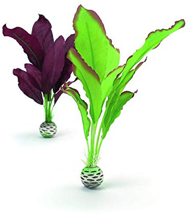 biOrb Fish Tank Decorations, Silk Plant Set With Weighted Balls (2 x Aquarium Plants, Green & Purple), Artificial Fish Tank Plants To Add Colour, Natural-Looking Aquarium Decor For Scenic Background