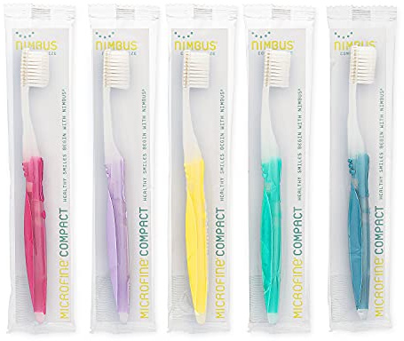 Nimbus Extra Soft Toothbrushes (Compact Size Head) Periodontist Design Tapered Bristles for Sensitive Teeth and Receding Gums, Individually Wrapped Plaque Remover Toothbrush (5 Pack, Colors May Vary)