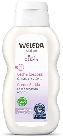 WELEDA Baby Derma Weiße Malve Pflegelotion, Naturkosmetik Feuchtigkeitspflege Bodylotion zur Beruhigung hochsensibler, neurodermitischer und trockener Haut, Lotion zur intensiven Pflege (1 x 200 ml)