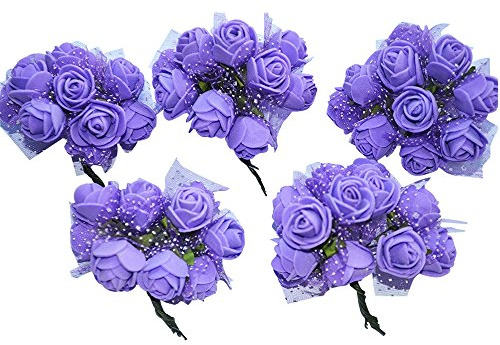 C.X.Y. 100x Fiorellini Rose ROSA Foam PE Con Organza Neve Bomboniera Fai Da te decorazione (VIOLA)