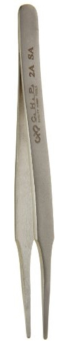 Hakko CHP 2A-SA Stainless Steel Non-Magnetic Precision Tweezers with Rounded Tips, Thin Tapered Tines, 4-3/4 Length