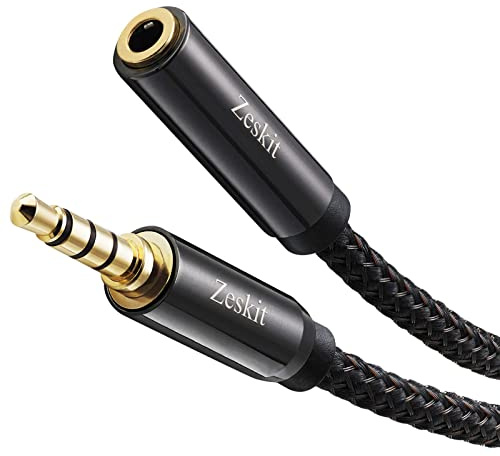 Zeskit Premium 3.5mm Jack Male to Female AUX Audio Extension Cable, TRRS 4 Poles for Headphones with Mic, Speakers - 12ft