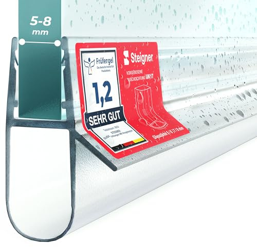STEIGNER Joint de douche pour paroi en verre, 120cm, vitre 5/6/7/8 mm, joint d'étanchéité PVC droit pour les cabines de douche réctangulaires, UK17