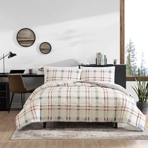 Eddie Bauer Home Portage Bay Collection 100% Cotton, Soft & Cozy Premium Quality Plaid Duvet Cover with Matching Sham, Machine Washable, 3 Pieces, King, Grey