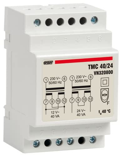 VEMER VN320800 TMC 40/24 - Transformator für Hutschienen mit Primärspannung 230V, Trafo mit Sekundärspannung 12-24V und Leistung 40VA, Weiß