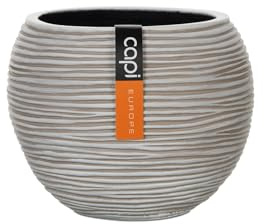 Capi Europe - Vase Boule Rib - 22x18 - Ivoire - Ouverture Ø22 - Pot intérieur et extérieur - BOFI103