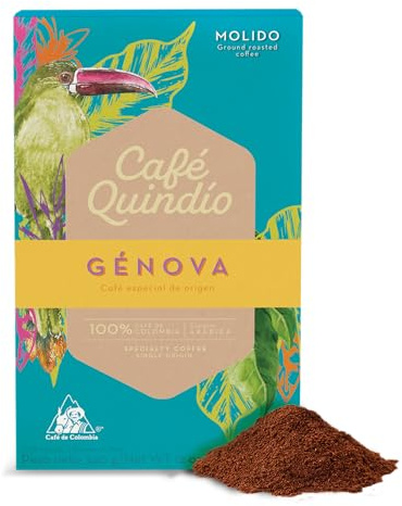 Café Quindío - Cafe Especialidad Molido, 100% Arábica Colombia | Origin único, SCA 87.68, tueste medio, ideal para cafetera goteo, prensa francesa o V60 (340 g, Caramelo)