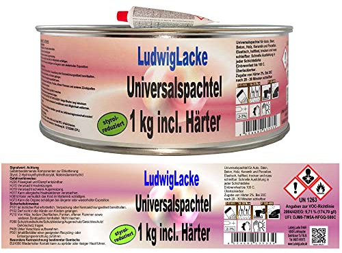 LudwigLacke Universalspachtel 1 kg + 20 g Härter – Reparaturspachtel für Auto, Karosserie, Metall, Holz & Kunststoff – leicht schleifbar, Made in Germany