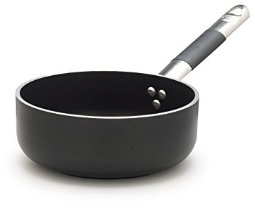 Pentole Agnelli ALSC2107SSPIC28 Alblack Casseruola Bassa in Alluminio di 5 mm, Fondo per Cottura a Induzione da 10 mm Spessore, con Manico Tubolare Inox, Acciaio Inossidabile, 28 cm, Nero