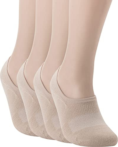 Pro Mountain No Show Socks Women Wide Toe Box For Health Y Heel Forefoot Size M Beige 4 Pack Cotton Cushion Footies Loafer Sneakers US Shoe 8-10