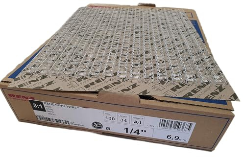 Renz Ring Wire Drahtkamm-Bindeelemente in 3:1 Teilung, 34 Schlaufen, Durchmesser 6.9 mm, 1/4 Zoll, weiß