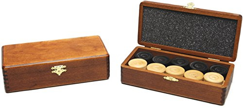 Dame-/Mühle-Steine schwarz & natur in Holz-Box