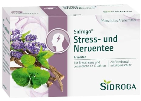 Sidroga® Stress- und Nerventee: Arzneitee mit Baldrian, Lavendel, Melisse und Pfefferminze, 20 Teebeutel à 2 g