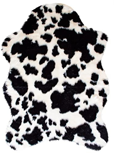 Mr.Ghorbani Kunstfell Teppich- Kuhfell Schwarz in 3 Größen, Tier Fell, Tiermuster in Schwarz, Weiß, Größe Teppiche:150cm x 220cm