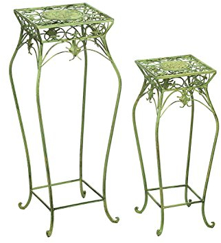 2x blomma pall blomma bord blomma stativ trädgård grön järn blomma kolonn
