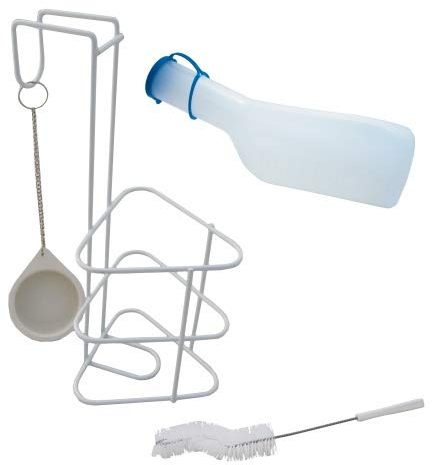 Urinflaschen-Set (Urinflasche autoklavierbar, Bürste und Halter mit Deckel)