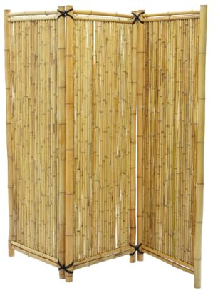 Raumteiler Raumtrenner ZenMa 180 x180cm 3-teilig - Paravent mobiler Sichtschutz aus gelben, lackierten Bambusrohren