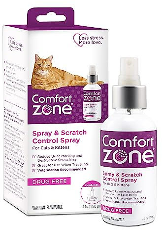 Comfort Zone Cat Calming Pheromone Spray: Value Size (4 oz); Proven to Reduce Destructive Scratching, Urine Marking, and Stress