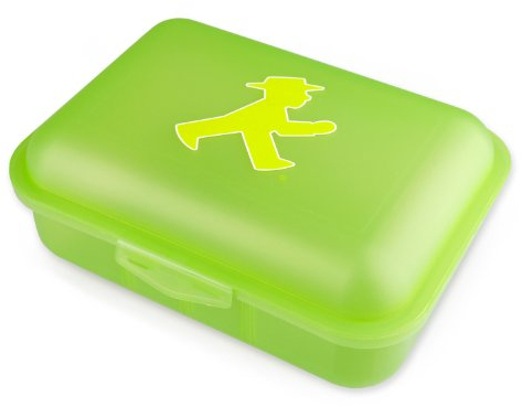 AMPELMAMNN Pausierer | Brotdose in Grün | 13 x 18 x 6,5 cm mit Geher, herausnehmbarer Trennwand, BPA frei, recyclebar, geruchsneutral, spülmaschinenfest, lebensmittelecht