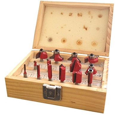 GrecoShop Frese Pantografo/Fresatrice Verticale/Punte Lavorazione Legno Set 15 pezzi in Box di Legno Gambo 6 mm