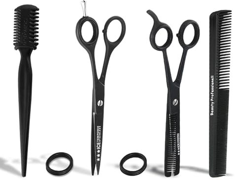 Friseurschere Haarschneideschere als Profi Set 6 Zoll Haarschere und 5,5 Zoll Modellierschere 4 Teiliger Familien Friseursalon inkl. Haarkamm und Solinger Effelierer