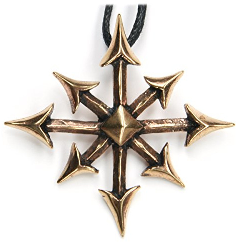 Drachensilber Chaosstern Halskette Anhänger Talisman Stern des Chaos Bronze Amulett mit längenverstellbarem Band Gothic Schmuck Chaosmagie Gott des Chaos