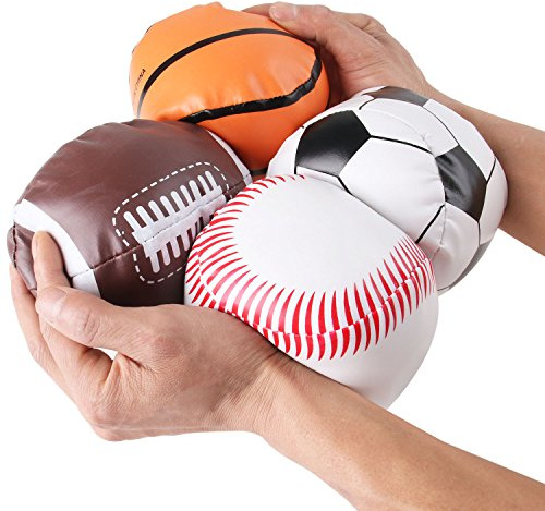 Liberty Imports 4 Pack Soft Plush Stuffed 5 Sports Balls Assortment Toy Playset for Kids, Toddlers - Football, Baseball, Basketball, Soccer