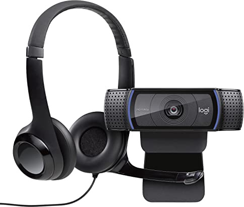Pack Logitech HD Pro C920 Webcam Full HD 1080p avec microphone intégré et Logitech USB Headset H390 Micro-casque à filtrage de bruit Noir