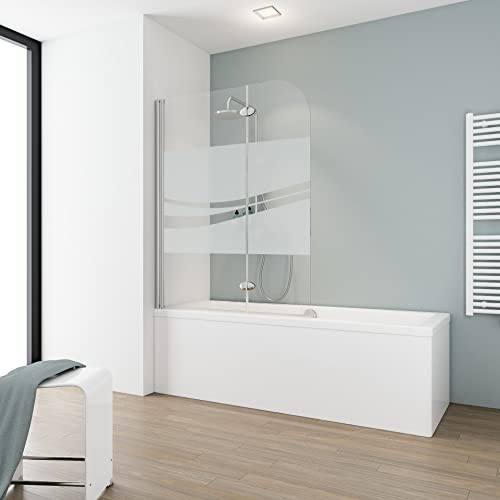Schulte Duschwand für Badewanne, 112 x 140 cm, 2-teilig faltbar, 5 mm Sicherheitsglas Dekor Liane, chromoptik, Sonderposten