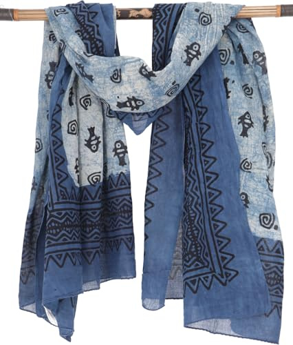 GURU-SHOP, Bufanda Fina, Sarong, Colgante de Pared, Falda Envolvente, Vestido Sarong, Combinación Azul 1, Algodón, Tamaño:One Size, 190x120 cm, Paños Estampados