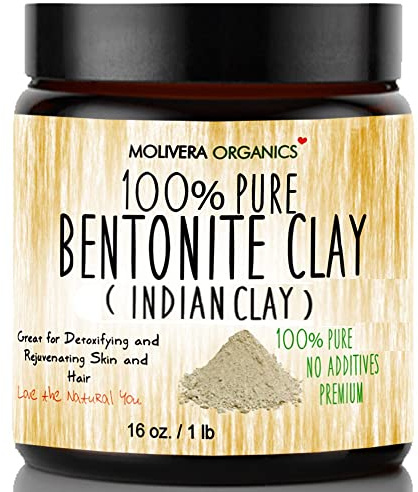 Molivera Organics Premium 1 lb Bentonite Clay Pure, Natural Detoxifying Clay for Face Masks, Hair Care & More - Best Healing Clay - USA Made