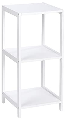 WENKO Regal Oslo 3 Etagen, Echtholz - Badregal im Landhausstil, Holz, 36 x 76 x 36 cm, Weiß