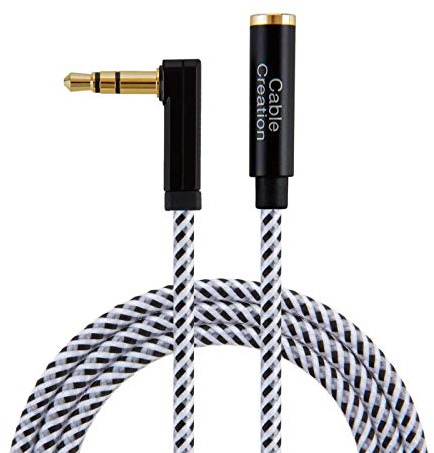 CableCreation Headphone Extension Cable 15FT/4.5m, 3.5 mm Audio Extension Cable-Aux Cord Extender 90-Degree Right Angle Male to Female Stereo Audio Cable Nylon Braided for Smartphones, Media Player