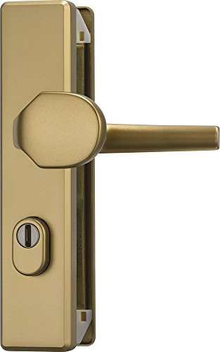 ABUS Tür-Schutzbeschlag KLZS714 F4 mit Zylinderschutz eckig, 08425 | Zylinder-Ziehschutz, Vierkant 8 mm, Achsmaß 72 mm, Türklinke innen, starrer Knopf außen, langes Abdeckschild