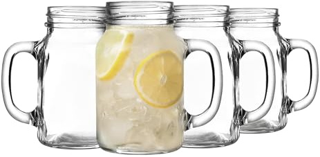 bar@drinkstuff Mason Drinking Jar Glasses – 20oz/568ml Vintage Style Mason Jar Tumblers with Handles, Glass Cocktail Jars for Iced Drinks, Smoothies, Beer & Soft Drinks (24)