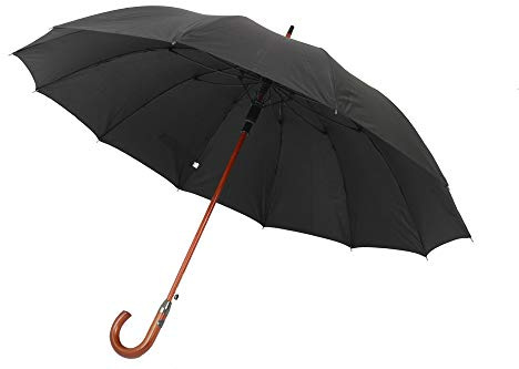 Eleganter Automatik Regenschirm Stockschirm Schirm Stock mit Holzgriff schwarz