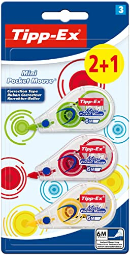 Tipp-Ex 926396 Mini Pocket Mouse Korrekturroller – Farben Fashion sortiert, Blister 3 - ,