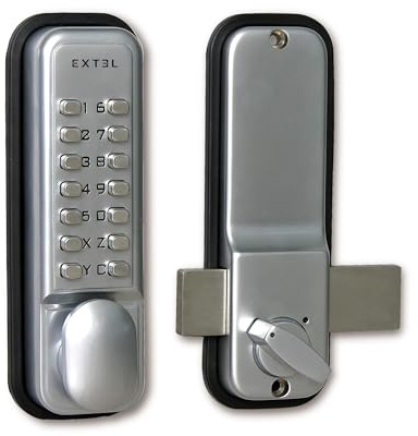 Extel Weca Mechanisches Codeschloss für Innentüren, schlüsselloses Zahlenschloss ohne Batterie, Türstärke 35–60 mm, links/rechts umkehrbar, ideal für Büro, Airbnb & Schlafzimmer, Silber