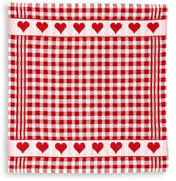 KRACHT, Geschirrtuch Frottier, Herzenkante, rot, Format 50/50, 100% Baumwolle