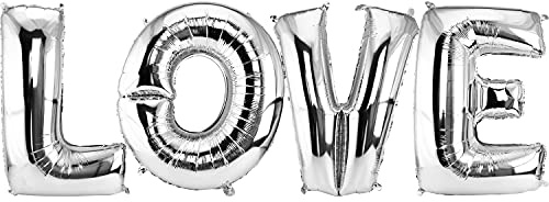 DekoRex® LOVE Folienballons Buchstabenballons Luftballons Heliumballons in Silber 40cm hoch