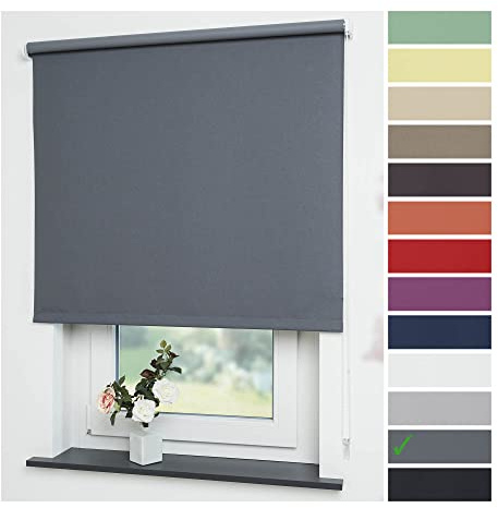 Liedeco® Rollo, Fenster Rollo, Kettenzug-Rollo / 112 x 180 cm (Breite x Höhe), dunkelgrau/Verdunkelnd, Abdunkelnd, Blickdicht/viele Farben, Größen und Typen/Variable Montage möglich