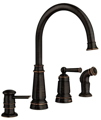 Moen Mediterranean Bronze One-Handle High Arc Widespread Kitchen Faucet, 4-Hole Setup with Soap Dispenser, 87042BRB