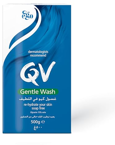 QV Gentle Wash (500g) for Dry, Sensitive Skin, pH Balanced, Unscented, Soap Free, Moisturising Soap alternative that lathers for Dry Skin Eczema, Psoriasis, Dermatitis for whole body