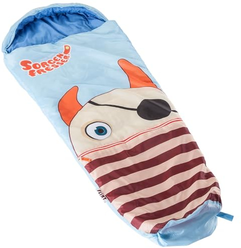 Skandika Kinderschlafsack Sorgenfresser Flint | Schlafsäcke für Kinder bis 140 cm, mit Mikrofaserfüllung, Mumienschlafsack mit Kapuze und Tasche | Schlafsack Camping, Kuschelschlafsack