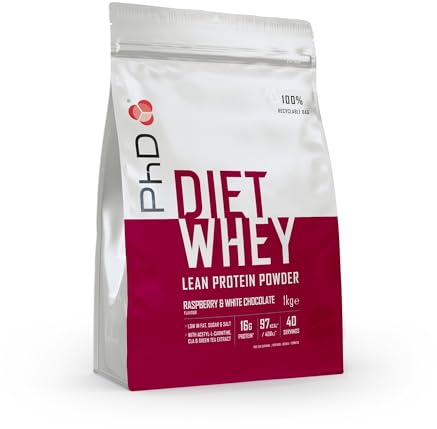 PhD Nutrition Diet Whey High Protein Lean Matrix, Raspberry and White Chocolate Diet Whey Protein Powder, 16g of Protein, 40 Servings Per 1 kg Bag