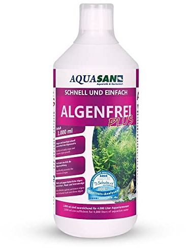 AQUASAN Aquarium Algenfrei Plus (Aquarium Algenvernichter, Algenentferner - Gegen nahezu alle Algen - Bartalgen, Pinselalgen, Schmieralgen), Inhalt:1 Liter