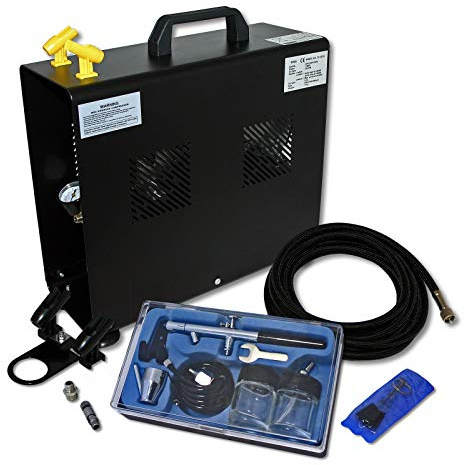 Wiltec Einsteiger Airbrush Kompressor Set AS196A mit 1 Airbrushpistole Typ 128 und umfangreichem Zubehör, 3 l Drucktank, für Modellbau, Tattoos, Nailart