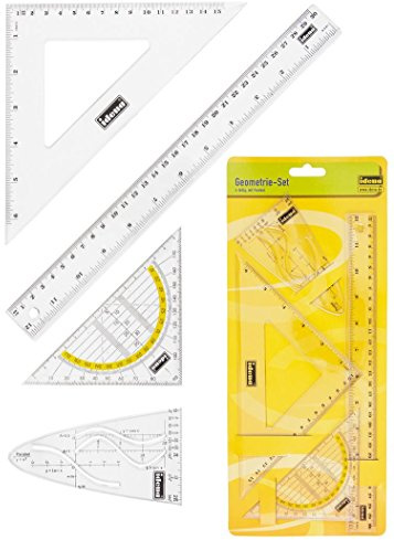 3x Zeichengarnitur 4tlg. Geo Dreieck 16cm + Lineal 15cm & 30cm + Parabel
